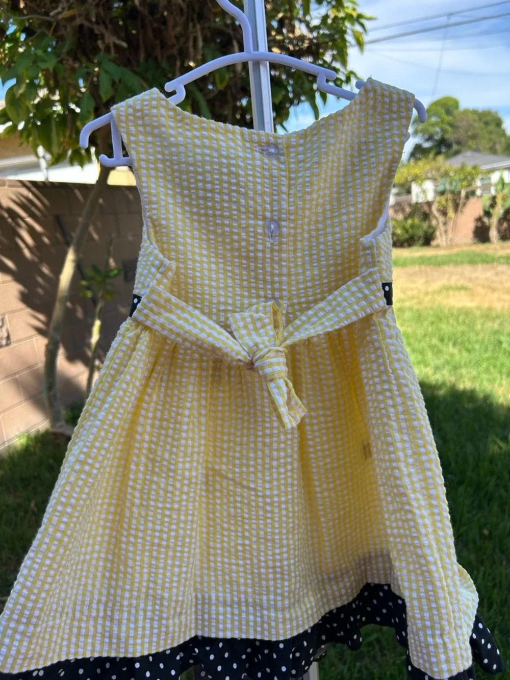 Yellow Bee Embroidered Girls' Casual Dress with Polka Dot Trim